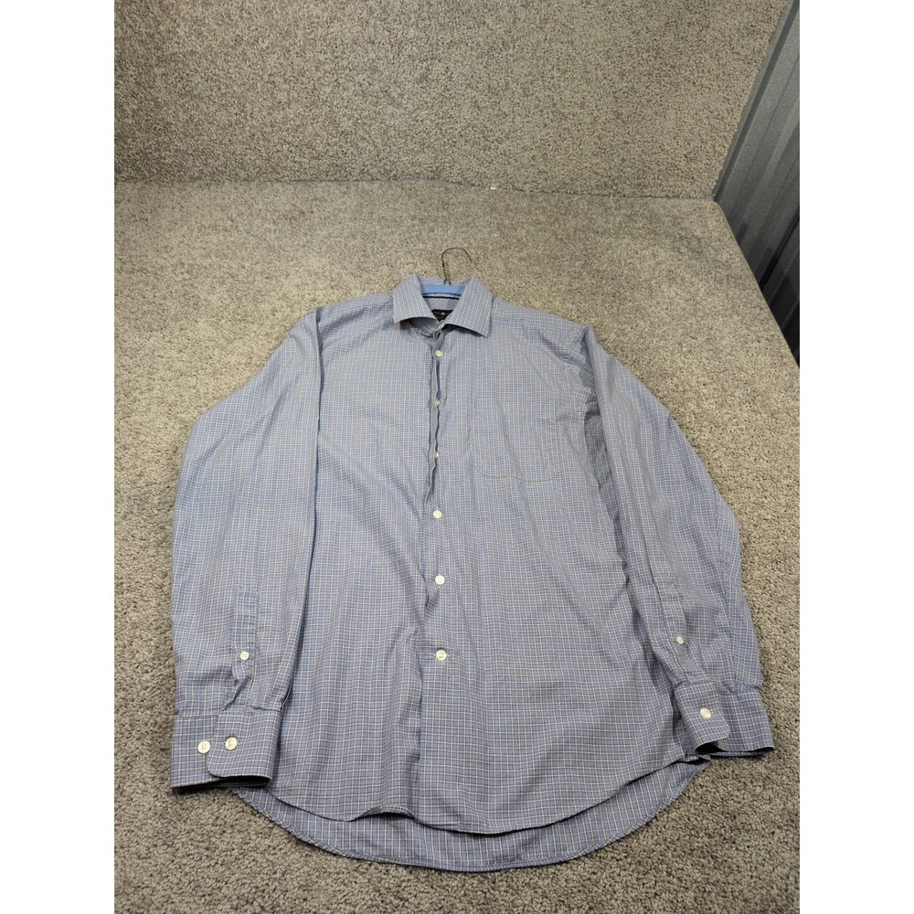 Joseph Abboud Black Label Mens 16 34/35 Blue Micro Check Cotton Dress Shirt